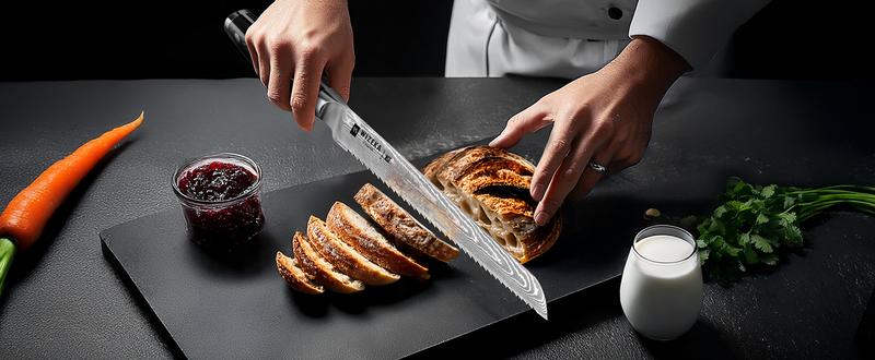 WIZEKA Damascus Serrated Bread Knife, 10 inch Bread Knife for Homemade Bread, Razor Sharp VG10 Damascus Steel Multifunction Serrated Knife for Slicing Homemade Bread, Bagels, Cake Kitchen Cutting Kitchenware Blade WIZEKA Damascus Serrated Bread Knife, 10 inch Bread Knife for Homemade Bread, Razor Sharp VG10 Damascus Steel Multifunction Serrated Knife for Slicing Homemade Bread, Bagels, Cake Kitchen Cutting Kitchenware Blade