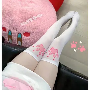 Luminous 3D Cat Paw Thigh High Socks, Green Glow in Dark, Over The Knee Stockings, Soft Stretchy Cute Socks for Women Daily Cosplay