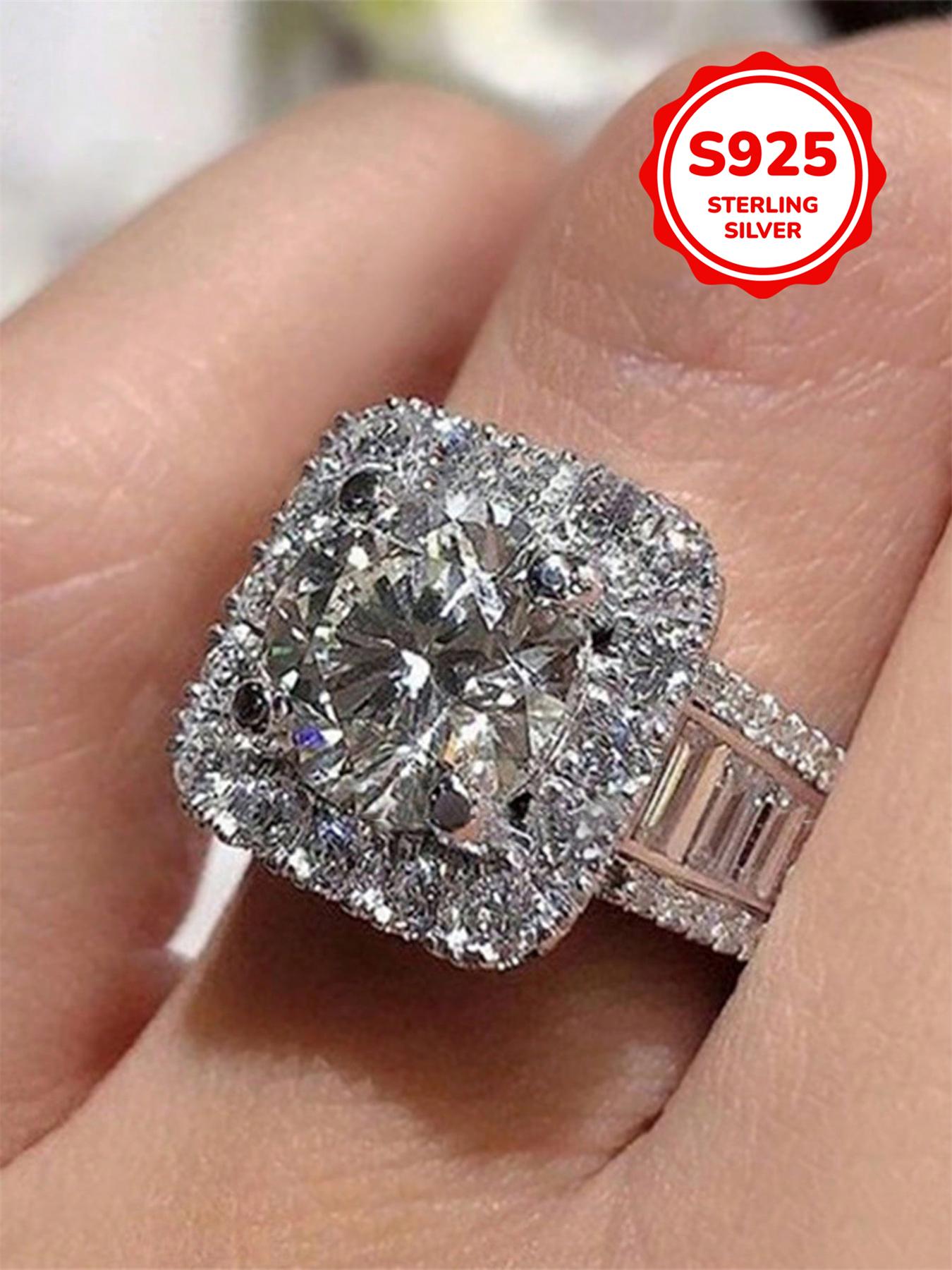 925 Sterling Silver Luxury Gorgeous Artificial Crystal Decor Ring, Fashionable Wedding Engagement Ring, Wedding Anniversary Ring Jewelry Gift for Women, Fashion Accessories for Party, Daily Decor