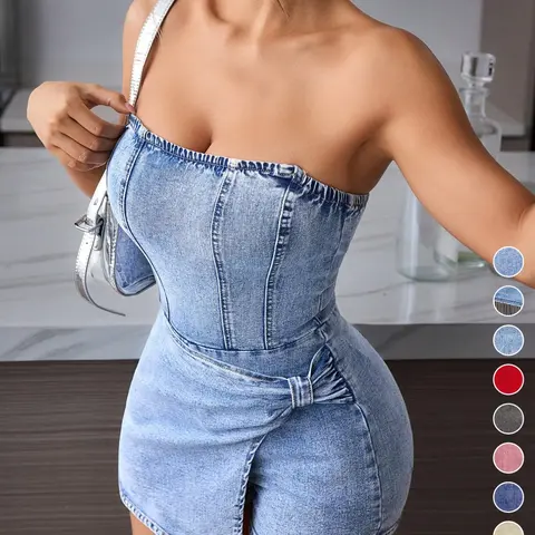 【Black Friday】Women's Denim Romper, Strapless Design, Summer Essential, Ideal for Beach and Parties, Available in Multiple Colors