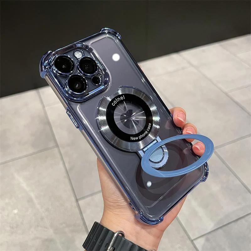 NganGee Clear Sticky Holder Phone Case with Four Corners Air Cushion Lens Protection Film Fit for iPhone 16ProMax iPhone 16Pro iPhone 16Plus iPhone16