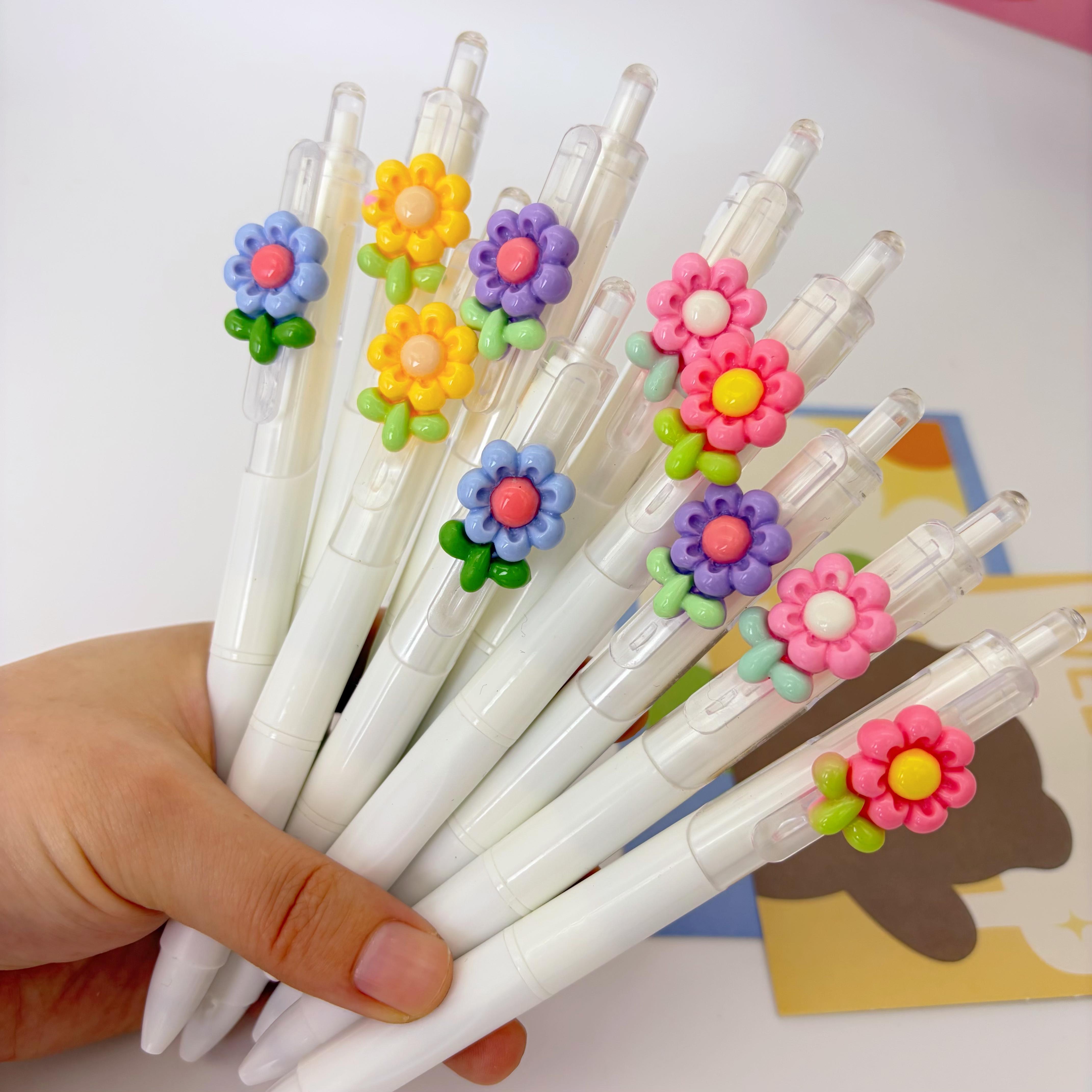 6/12pcs Retractable Floral Pattern Ballpoint Pens, Romantic Flower Design, Quick-Dry Ink, Smooth Writing, Ideal for Journals & Sketches