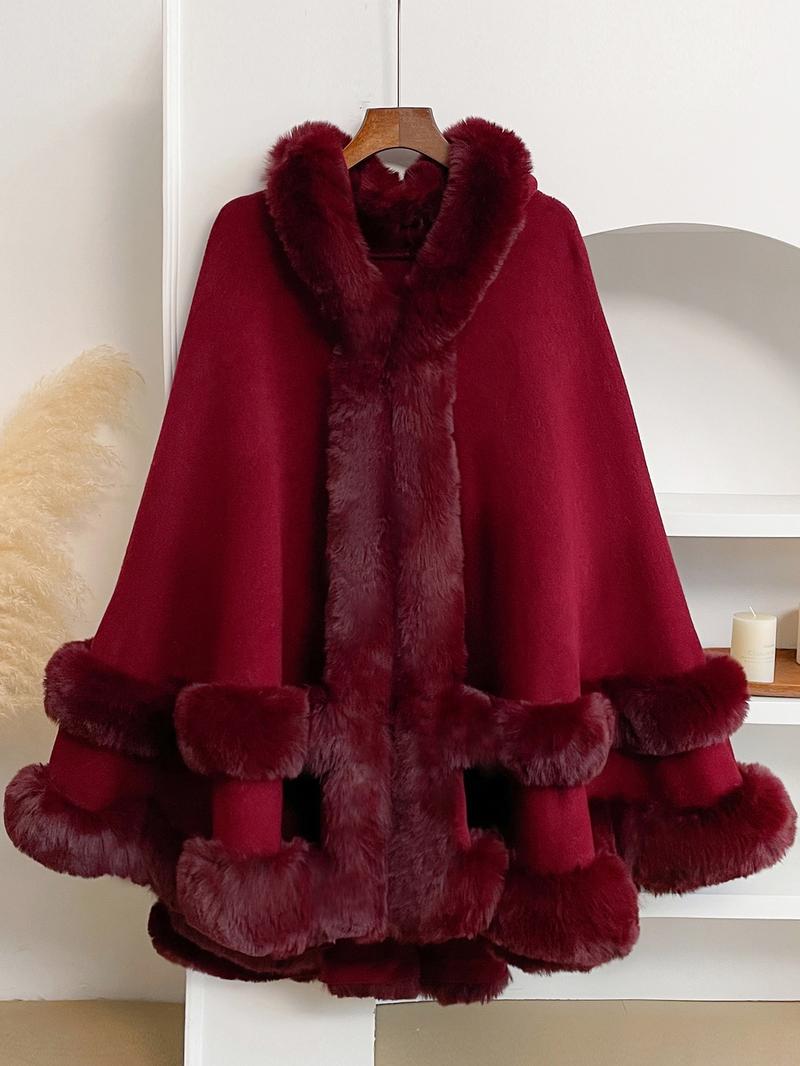 Luxury Faux Fur Hooded Cape, Warm and Comfortable for Staying Warm Indoors, Ideal for Daily Wear at Home and Parties