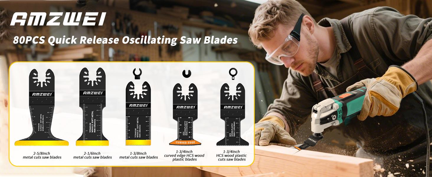 80-120PCS Titanium Oscillating Tool Blade, Professional Bi-Metal Multitool Blades Kits for Wood Nails, Metal, Plastic, with Japanese Teeth Fit Dewalt Milwaukee Bosch Worx Ryobi