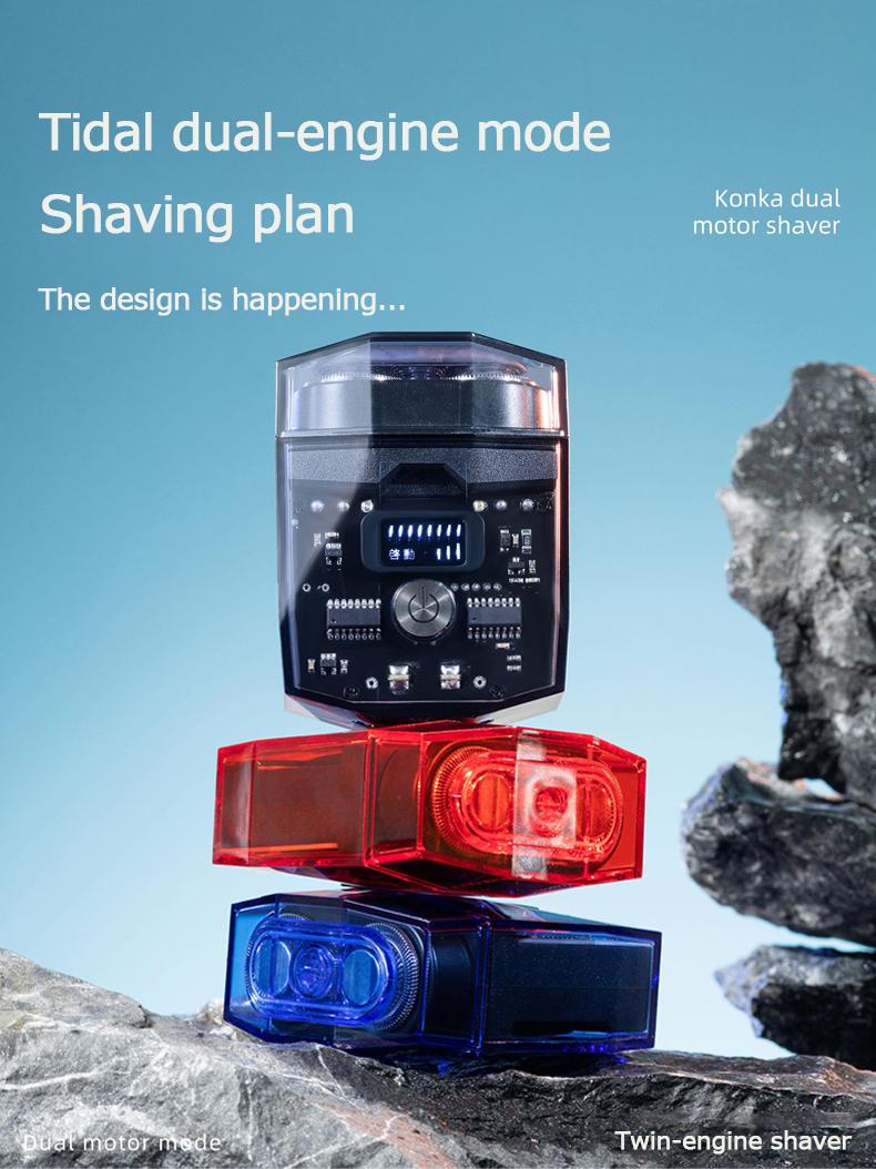 Product Introduction of electric shaver Portable transparent razor double engine mecha small electric razor set Outdoorfun Shaver Machine twin shaver men Black Upgraded 1