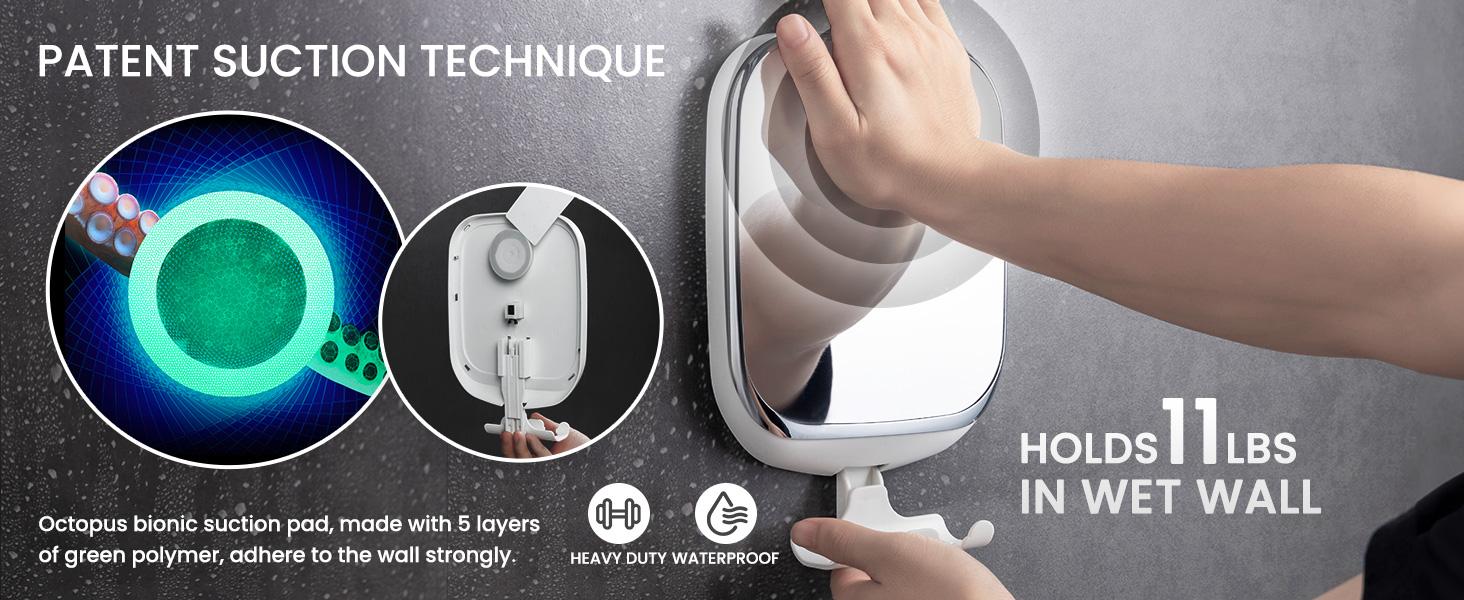 TAILI Anti-Fog Rectangle Shower Mirror for Shaving, No-Drilling Wall-Mounted Bathroom Accessory with Razor Holder, Powerful Suction, Removable, Shatterproof, Waterproof (White), Rectangle Shape