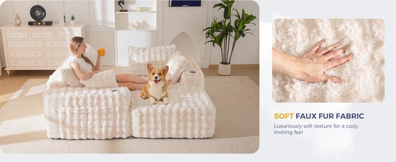 MAXYOYO 104" Modular Sectional Couch with L-Shape Chaise, Modern Boneless Couch for Living Room, Sofa in A Box, Faux Fur Sofa Sleeper with Deep Seat, No Assembly Required