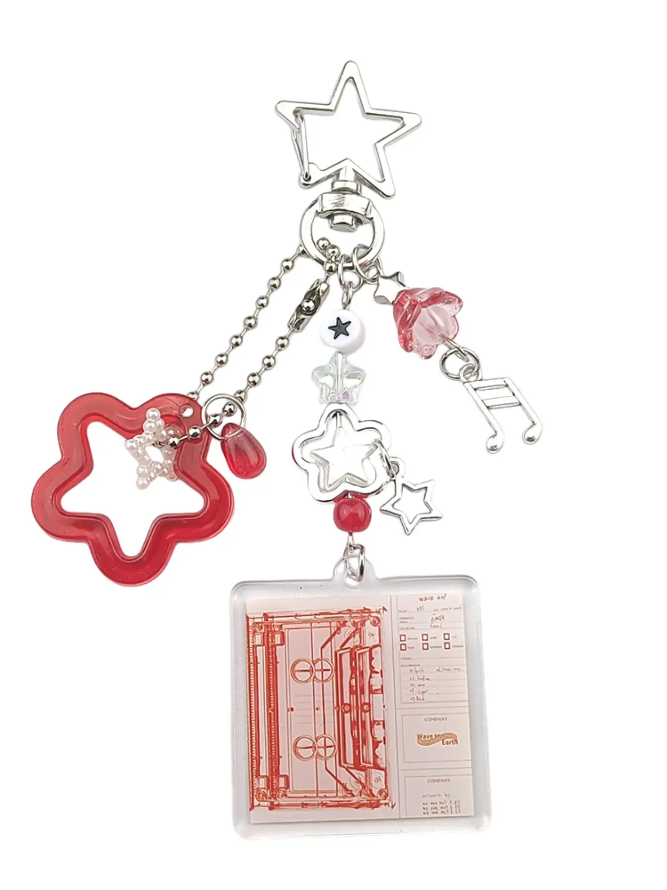 Multielement Star Keychain, Sweet Cool Y2K Style, Blue Dual Color Options, Transparent Star + Note Pendant + Album Card Holder, Unique Design