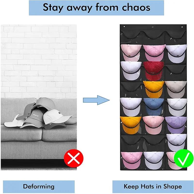 Hangable Hat Storage Organizer, 1 Count Punch Free Multi Grid Hat Organizer, Hanging Hat Storage Rack for Door & Wardrobe, Summer Essentials Home Organizer for Room, Bedroom Furniture Decorative Accessories, Hat Holder Hanger