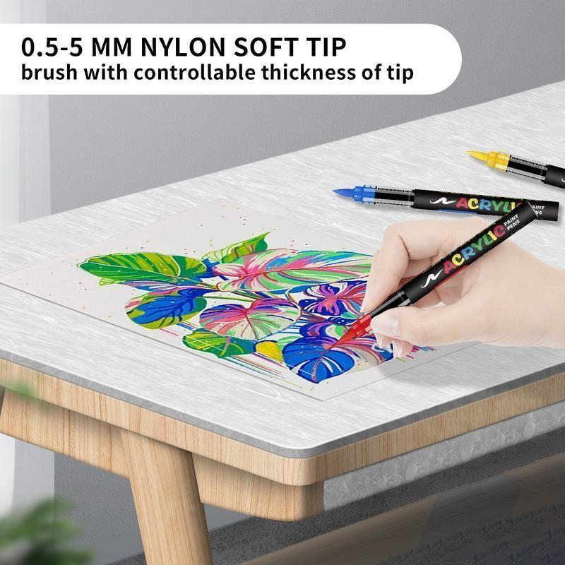 Acrylic Paint Soft Brush Markers Set, Soft Brush Tip, Automatic Ink Control, Paint Markers for Wood, Stone, Canvas, Glass, Fabric, DIY Crafts, Art Marker Pens, DIY Painting Supplies, Artist Supplies