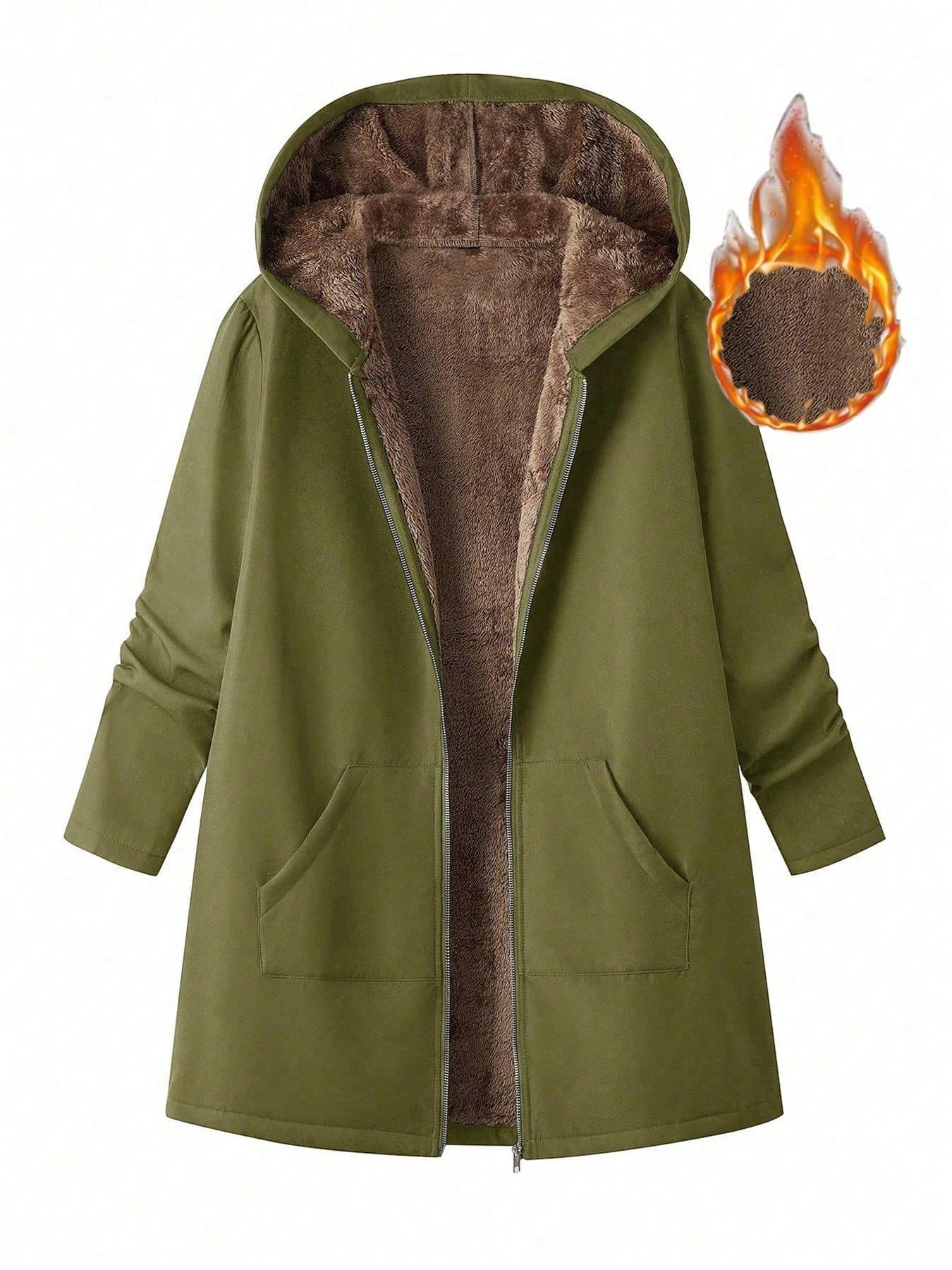 Plus Size Women's Hooded Zipper Jacket, Casual Long Sleeve Plain Coat for Fall & Winter, Loose-Fitting Ladies Outerwear