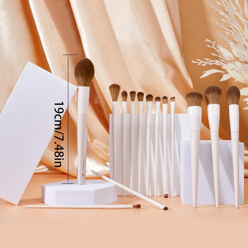 Makeup Brushes 14pcs Set Premium Synthetic Powder Foundation Contour Blush Concealer Eye Shadow Blending Liner Kit Light Grey for Beginners & Pros