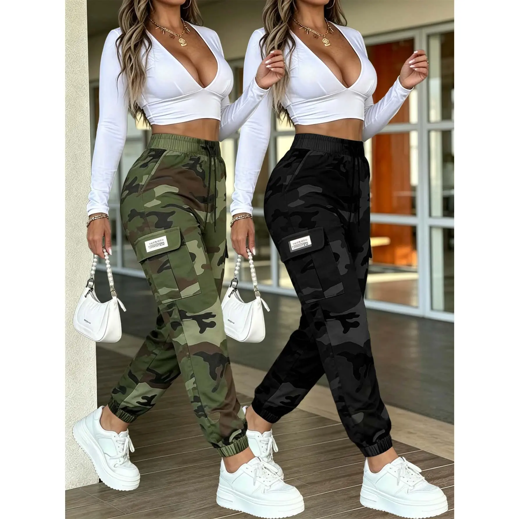 2-Pack Tactical Camo Jogger Pants ,Adjustable drawstring waist, flap cargo pockets, quick-dry breathable fabric, ideal for hiking, camping, street & casual outdoor activities