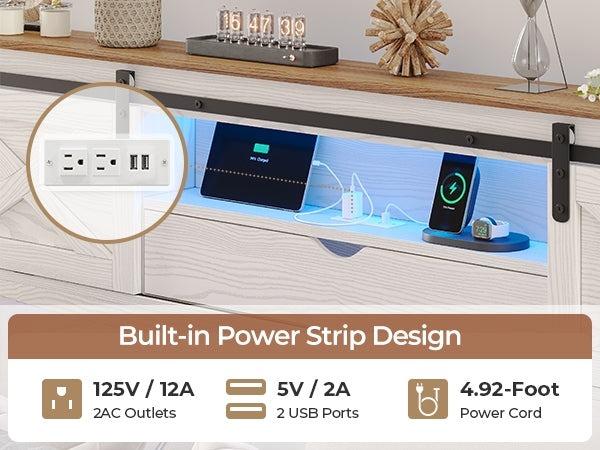 Sikaic LED Farmhouse Wooden Platform Bed Frame With Charging Station 2 Drawers & Storage Headboard Sliding Barn Door White Furniture Modern Bedroom Set Bedframes