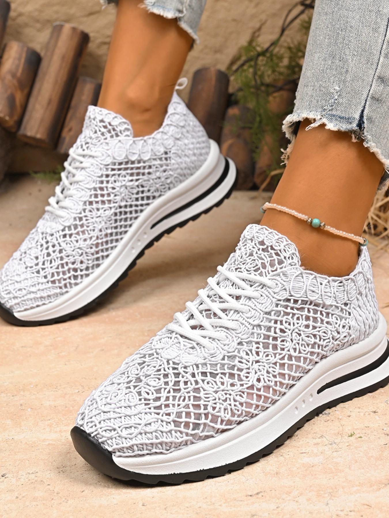 2026 Summer Handmade Crochet Sporty Sneakers, Low Ankle Round Toe Mesh Shoes, Women's Fashion Casual Footwear, Latest Trendy Knit Sandals