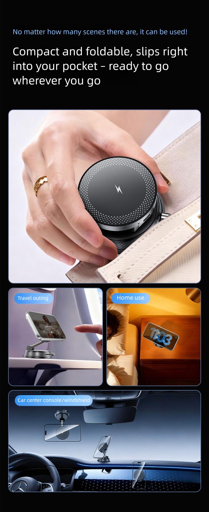 Magnetic Wireless Charging Car Phone Mount, 360 °   Rotatable Universal Holder