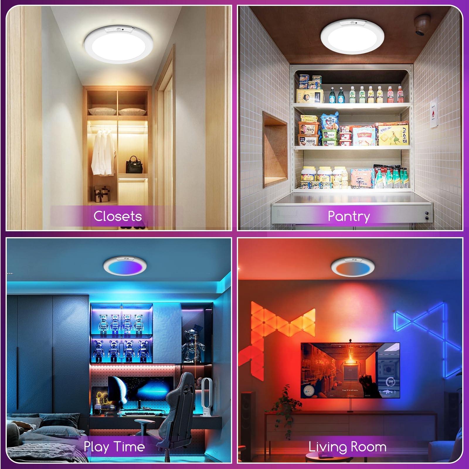 RGB Charging Ceiling Light, Magnetic Dimmable Lamp, USB-Charging Magnetic Induction Light, No Wiring or Installation Required, 4000 mAh Battery, Includes Remote For Living Rooms, Hallways, Bedrooms, Indoor Lighting