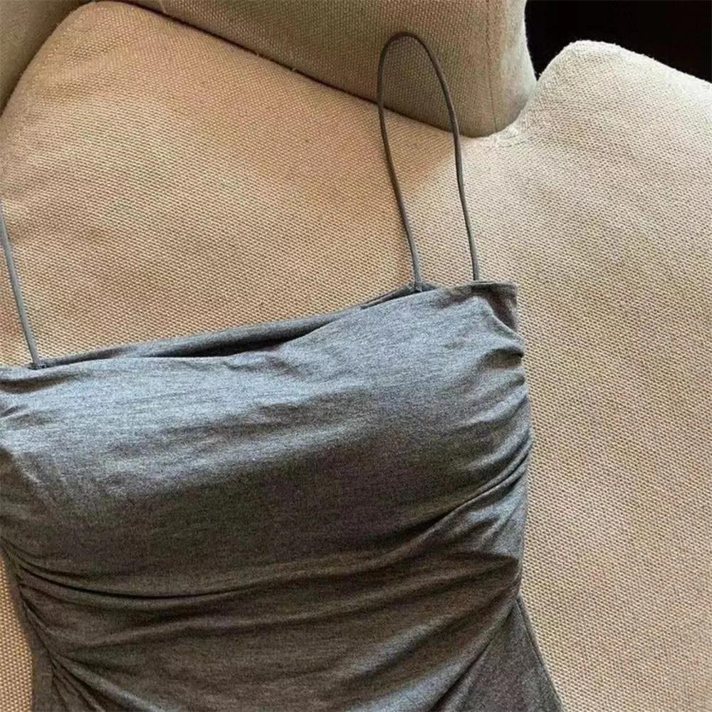 Women's Sexy Corset Crop Top - Thin Strap Ease, Bold Crop Top Look, Short Length, Pleated Detail, Solid Color, Built-In Bra, Soft Support, Sleeveless, Body-Hugging Sun Protective Sports & Outdoor Vest
