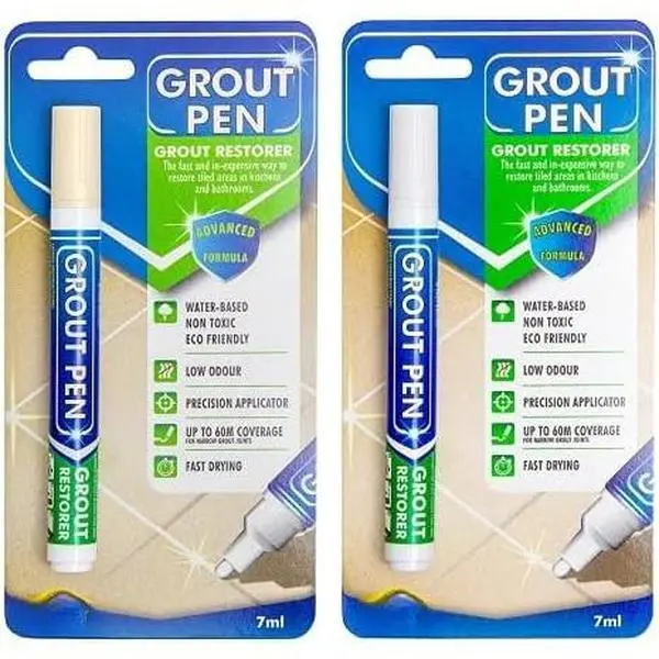 Grout Pen Tile  Marker:  Grout Colorant and Sealer Pen to Renew, Repair, and  Tile Grout - Cleaner Coating Stain Pens - 2 Pack, 5mm Narrow Cream and 5mm Narrow White Tip