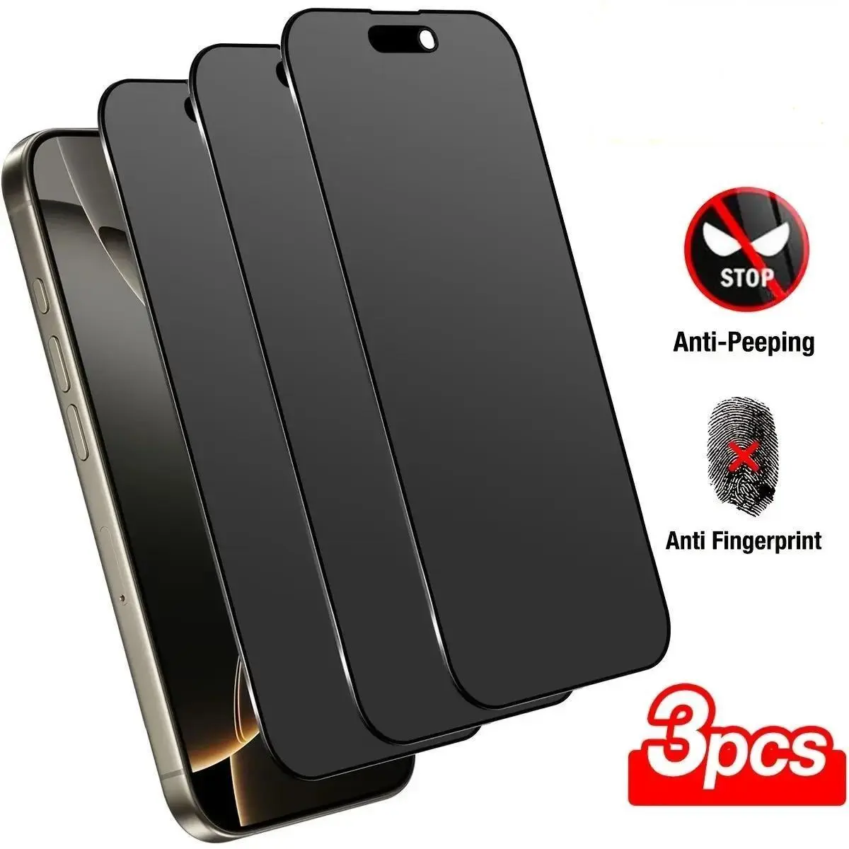 3PCS Full Coverage Privacy Screen Protector Anti-Snooping Tempered Glass Film Anti-Peeping Anti-Fingerprint 9H Hardness Upgrade Edge Protection Suitable For iPhone18 Pro Max/ 17 Pro Max/16 Plus/15 Pro Max/14/13Pro Max/12/11, Priv