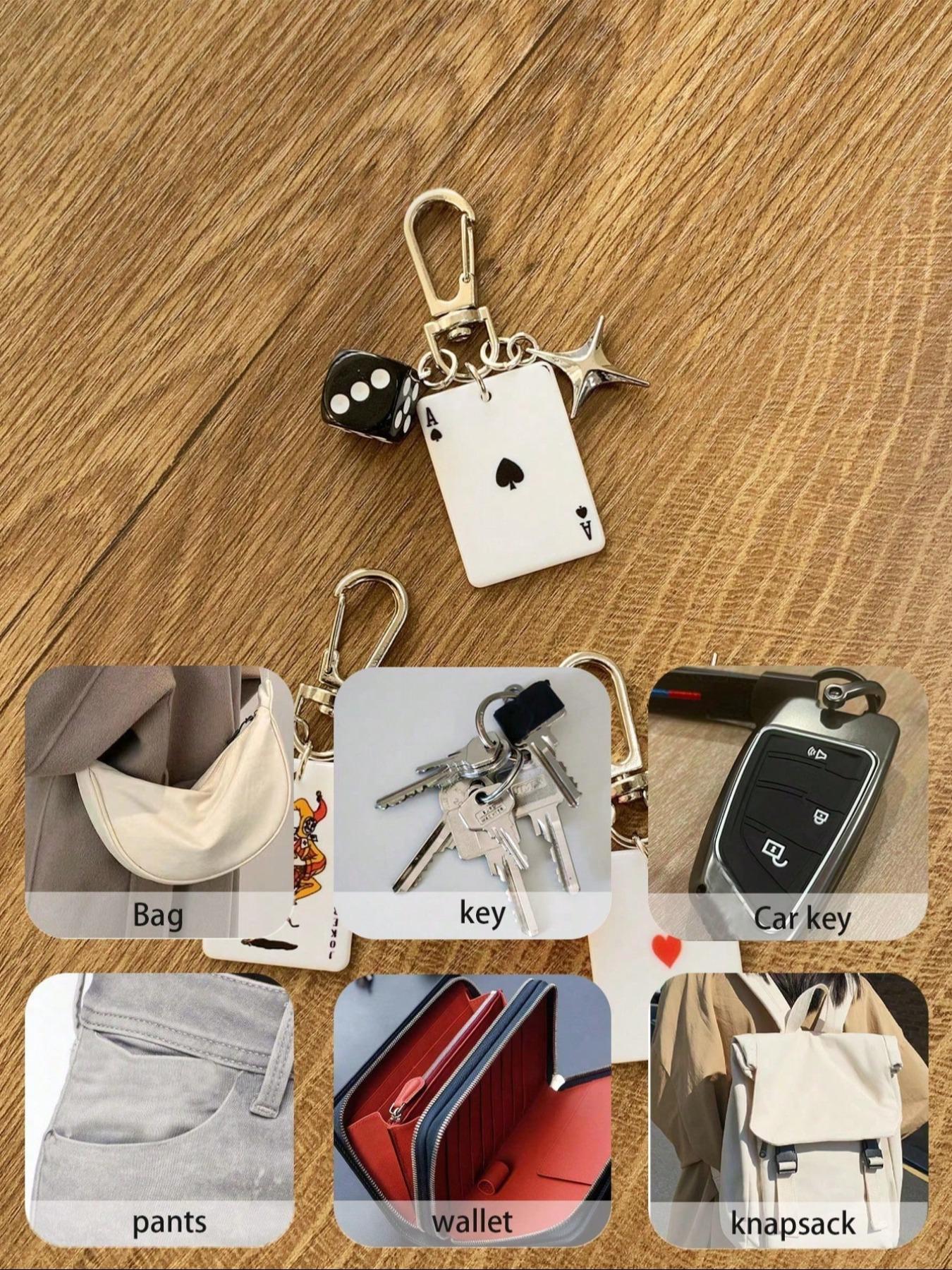 Playing Card & Dice Key Chain with Star Pendant, Spade Diamond Club Alloy Metal Keyring, Bag Charm, Car Keychain, Phone Strap, Keychain for Bags
