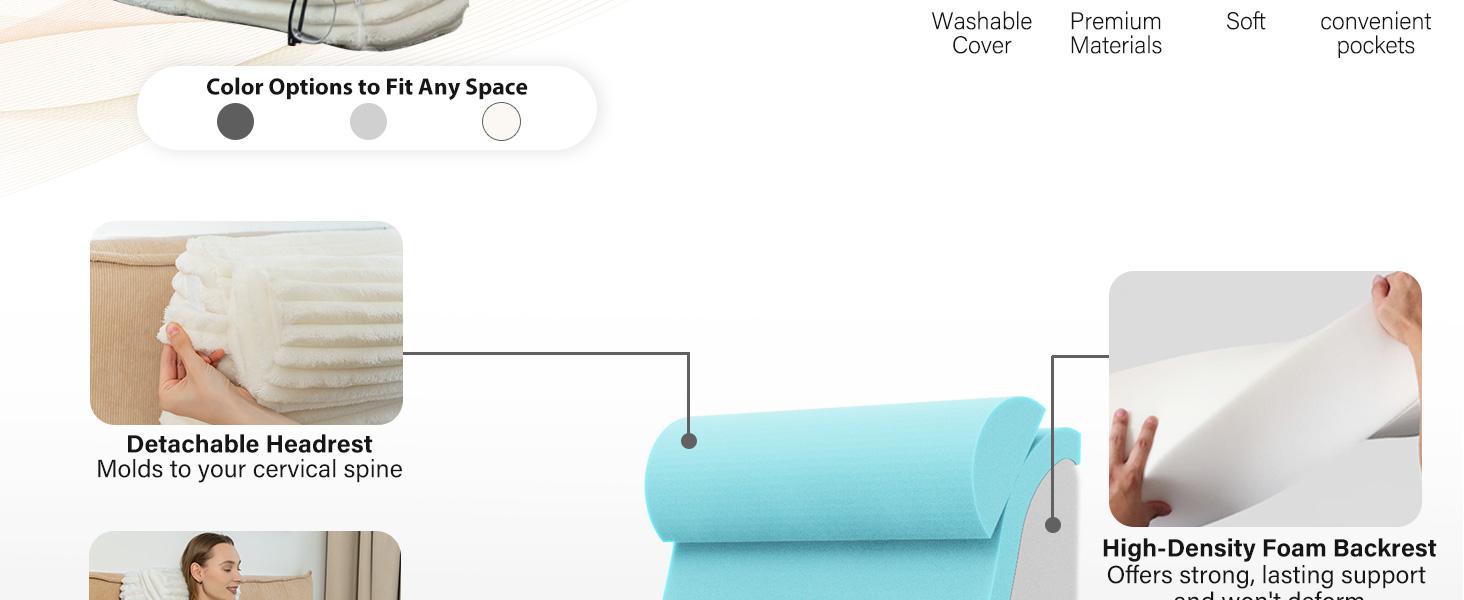 Reading Pillow for Sitting in Bed , Back Pillow with  Soft Memory Foam  Back Support Chair Pillow for Watching TV/Reading/Gaming/Resting/Post Surgery    Ergonomic Design Washable Cover