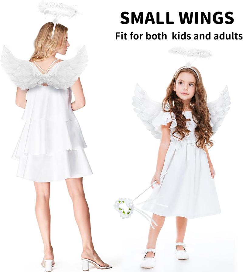 Angel Wings and Halo Set - Feathered Angel Halo Headband, Angel Wings and Wand - Halloween Costumes