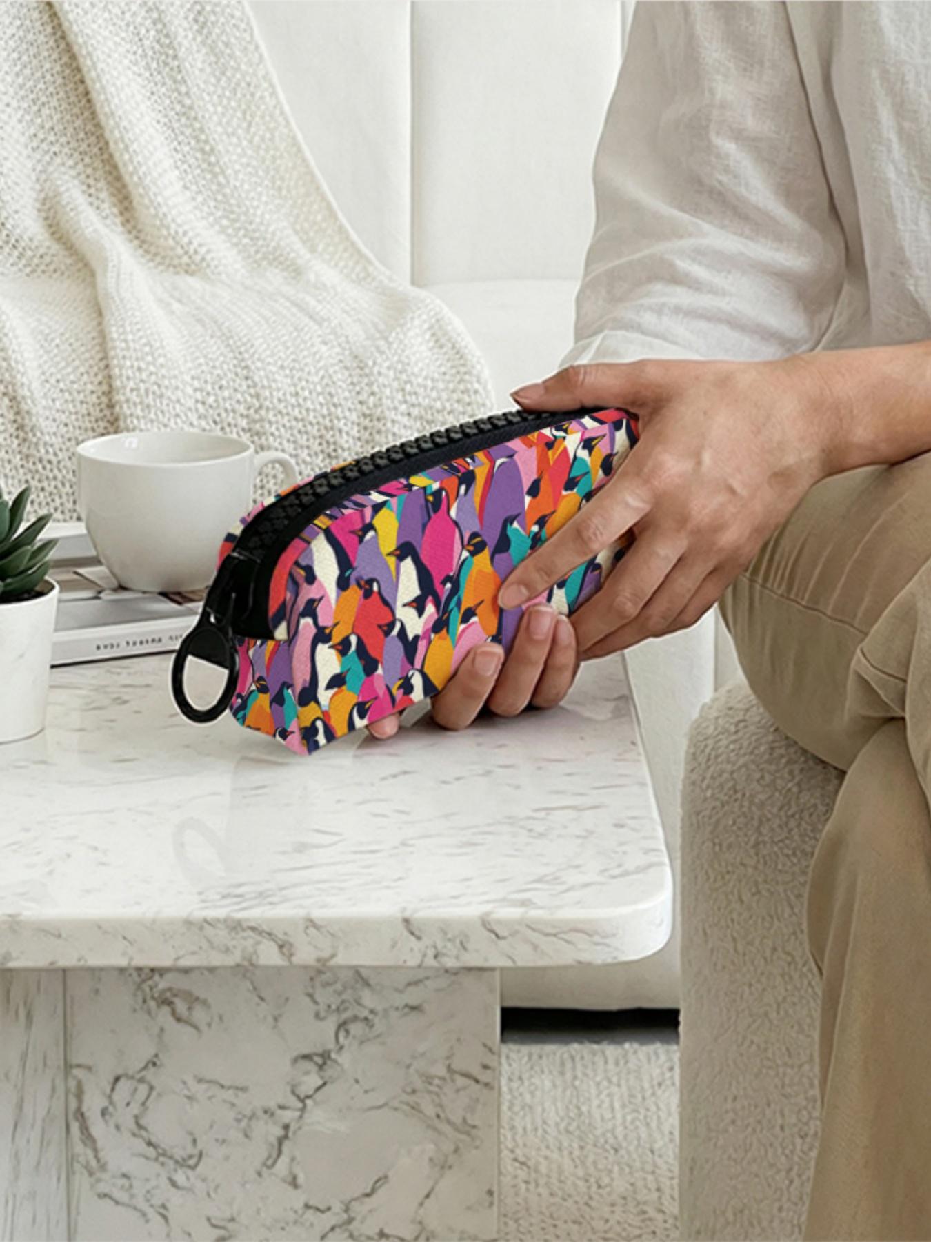 1 piece of colorful penguin pattern 2D printed large zipper pencil case, storage bag, spacious zipper makeup bag school supplies and stationery, durable polyester