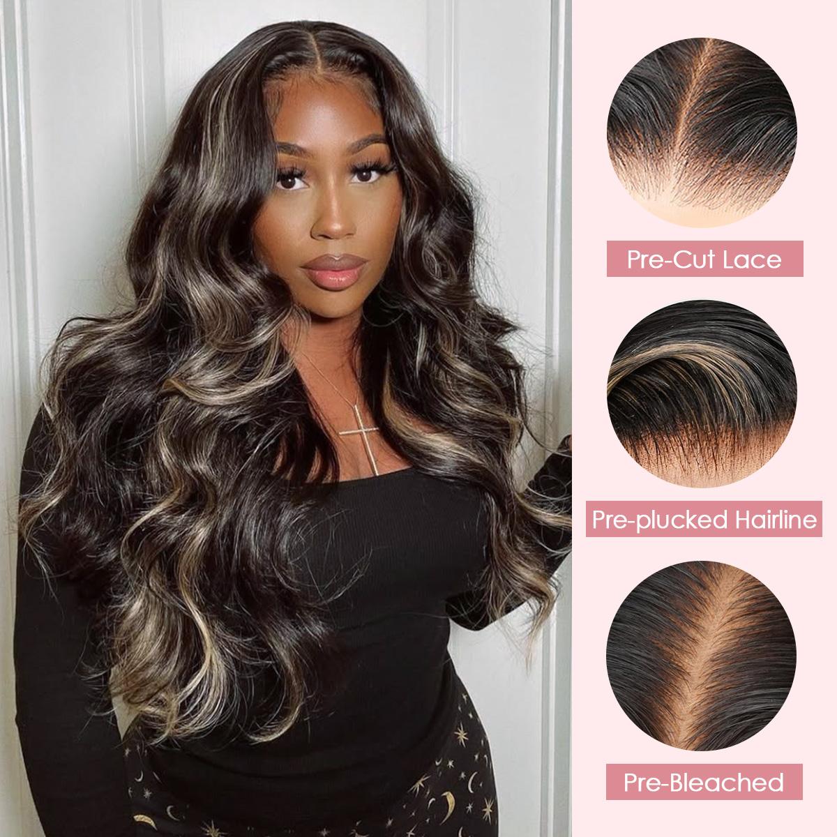 Pizazz hair 1B/27 Highlight Glueless HD Lace Front Wigs 8x5 Wear Go Glueless Transparent Lace Human Hair Wigs for Women