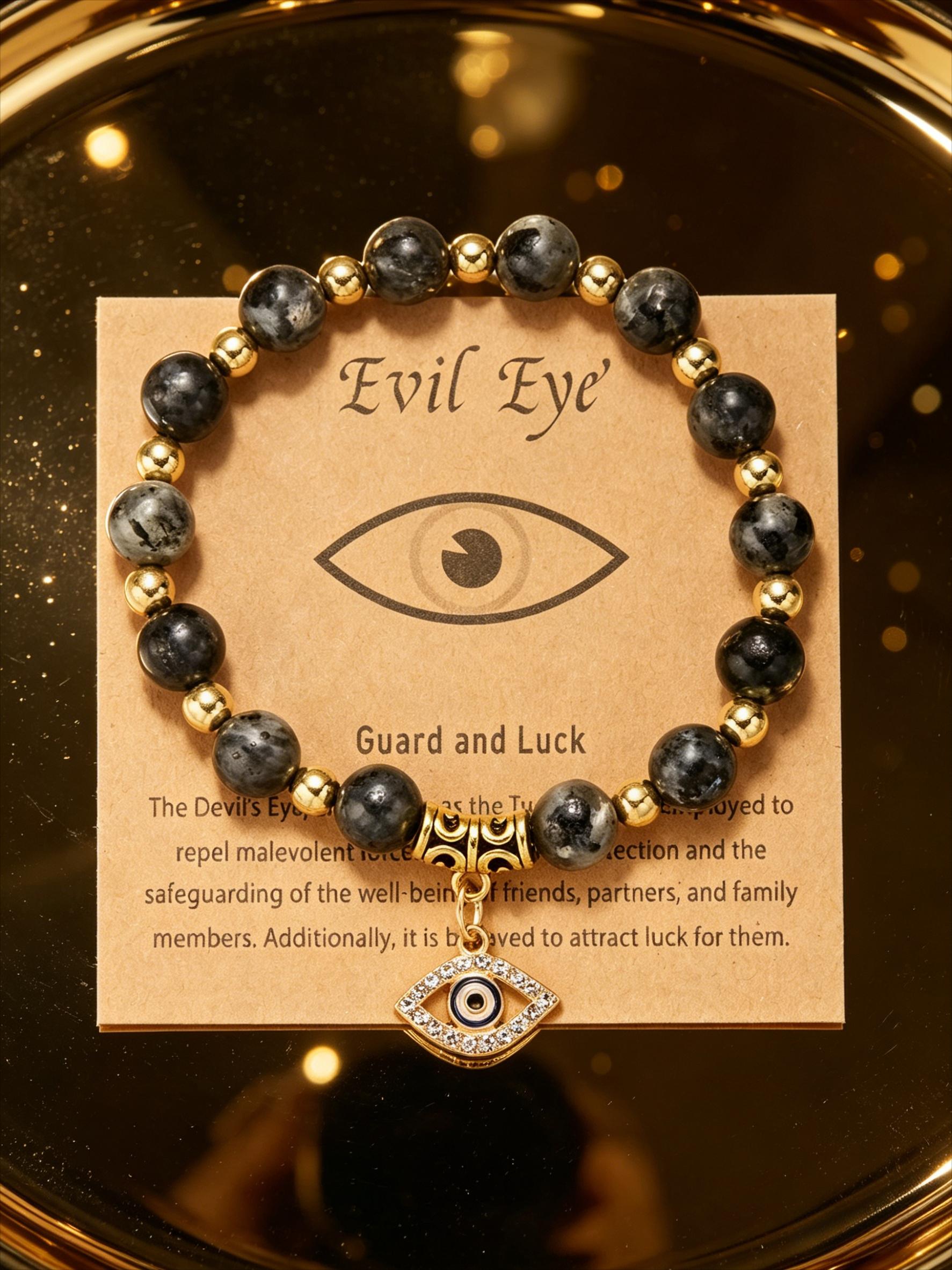 5Pcs,a set of random bracelets, multi-color natural stone Turkish evil eye bracelet set, niche design sense transfer bracelet, couple and girlfriend birthday gift, commuting versatile light luxury high-end fashion jewelry.