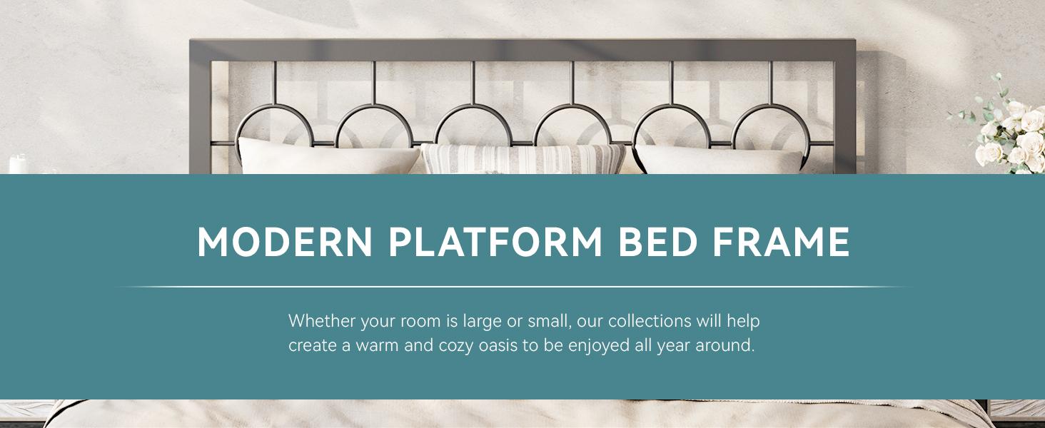 HOOMIC Metal Platform Bed Frame【Frame Only No Mattress】with Vintage Circular Design Headboard and Footboard,Extra Under-Bed Storage,Bedroom Furniture,No Box Spring Needed,Black/Brown,Twin/Full/Queen/King Size