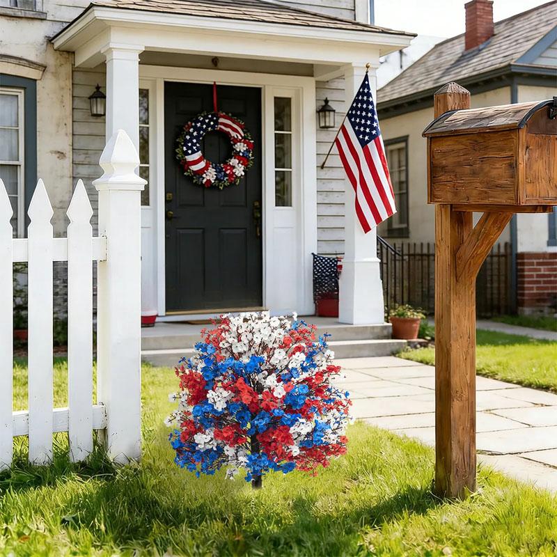 Simulated Independence Day red, white and blue simulated flowers arranged in a star-shaped pattern for ground decoration, suitable for July 4th / Independence Day party decoration, for use in indoor, outdoor gardens, bonsai, balcony or any other place.