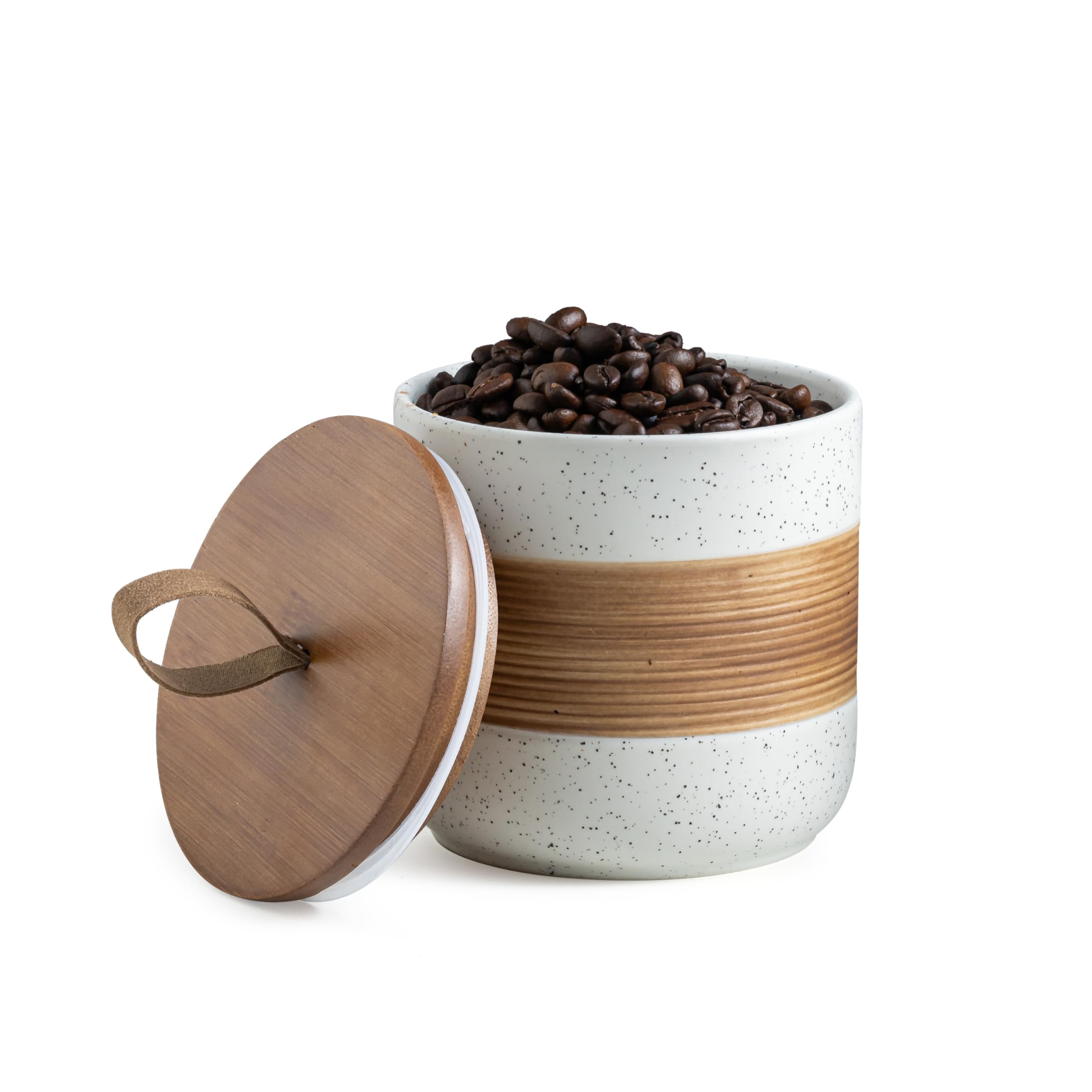 Ceramic Jar with Lid, Coffee Container Kitchen Food Storage Jars for Spice Sugar Tea Bag, Stackable Decorative Jars for Countertop