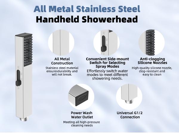 Hibbent Upgraded 13'' Shower Head Combo, High Pressure 5-spray Rainfall Showerhead, Stainless Steel 4 Modes Handheld Spray, All Metal 4-way Diverter Valve, Extension Arm, 71'' Hose and Holder, Chrome
