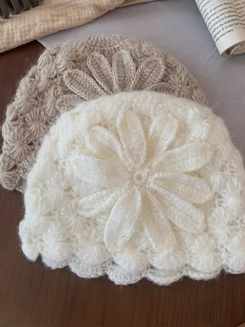 Vintage Floral Crochet Hat, Elegant Women's Knit Cap, Hollow Out Breathable Design, Fashion Accessory for All Seasons, Knitting Beanie, Knitted Cap, Casual Headwear Vintage Floral Crochet Hat, Elegant Women's Knit Cap, Hollow Out Breathable Design, Fashion Accessory for All Seasons, Knitting Beanie, Knitted Cap, Casual Headwear