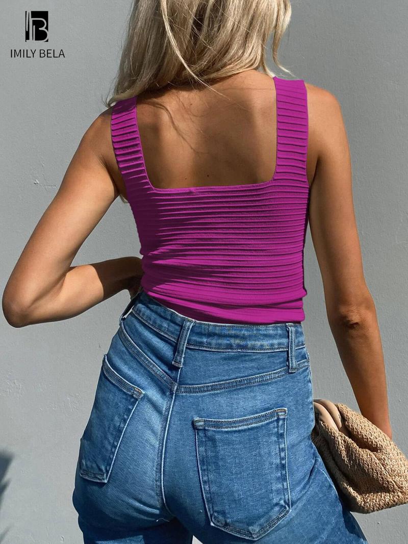 Women's Plain Ribbed Tank Top, Casual Sleeveless Top for Summer, Fashion Women's Top for Daily Wear, Going Out Tops, Elastic Basic Vest