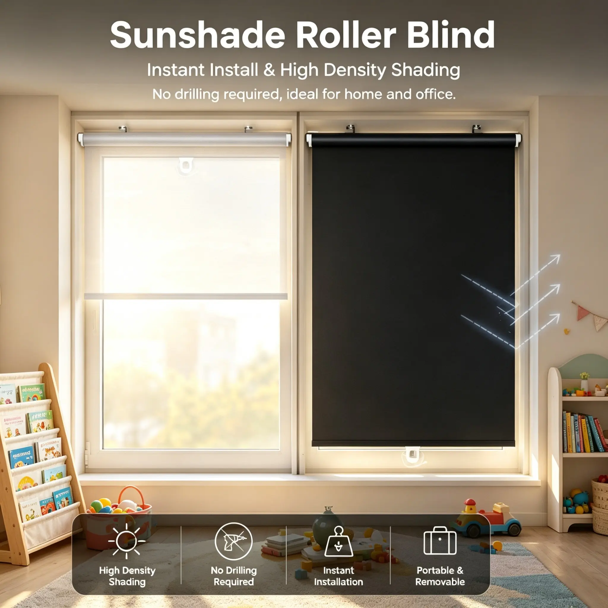1PC Portable Suction Cup Full Light Block Window Curtain, No Drilling Strong Adhesion Sunshade, Office Desk Nap Light Blocking