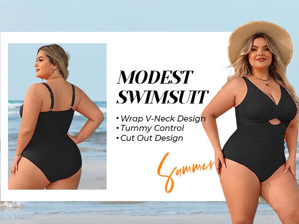 Aqua Eve Women Plus Size One Piece Swimsuits V Neck Tummy Control Bathing Suits Cut Out Swimwear Solid Black 14W Aqua Eve Women Plus Size One Piece Swimsuits V Neck Tummy Control Bathing Suits Cut Out Swimwear Solid Black 14W