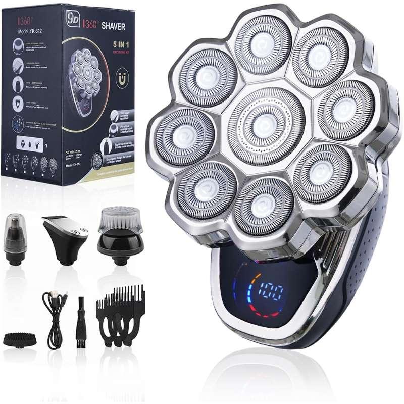 5 in 1 Electric Head Shaver for Men, Waterproof Wet/Dry Grooming Kit, Cordless Rechargeable Razor, Rechargeable Shaver Machine for Home & Travel