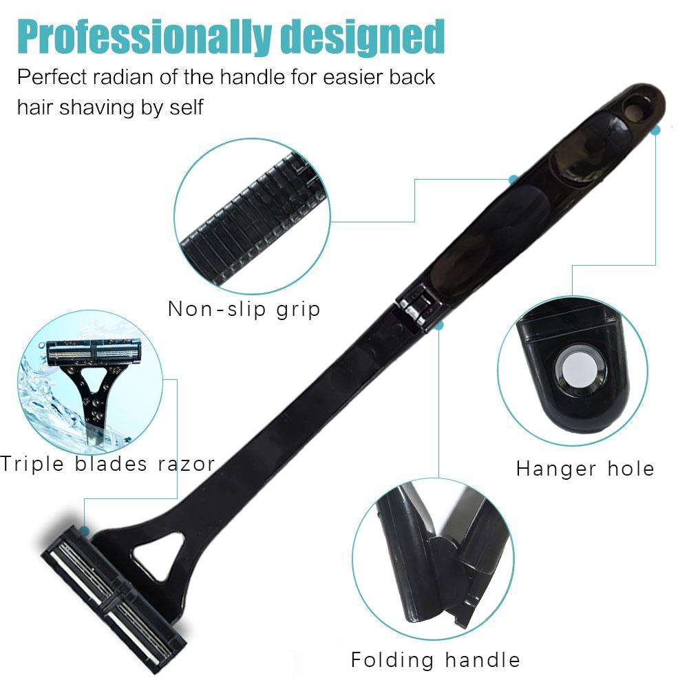 Back Hair Shaver with Foldable Long Ergonomic Handle, Replaceable Safety Blade & Portable Razor Groomer for Men, Wet & Dry Shaving, Safety Razors