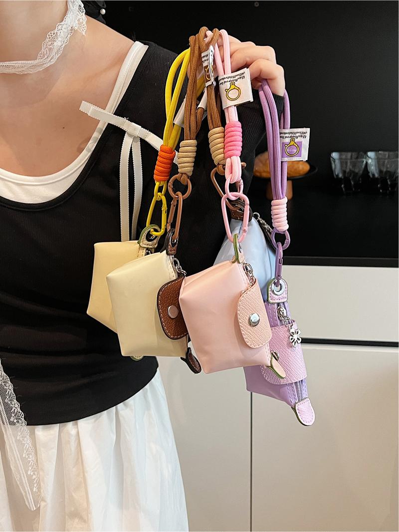 Mini fashion handbag dumpling bag Longxiang bag creative color matching change lipstick storage bag small hanging bag ultra mini nylon dumpling bag coin purse hanging decoration card bag key headphone lipstick storage bag Crossbody Purses