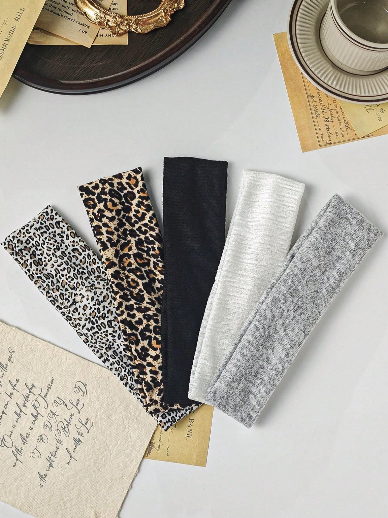 5pcs Versatile Satin Leopard Print Headbands, Women Everyday Hair Accessories Turban Headband Sweatband, Hairband Elastic Headbands