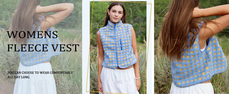 SCUSTY Women's Plaid Sherpa-Lined Winter Vest Sleeveless Fleece Jacket with High Neck, Zip-Up & Chest Pocket