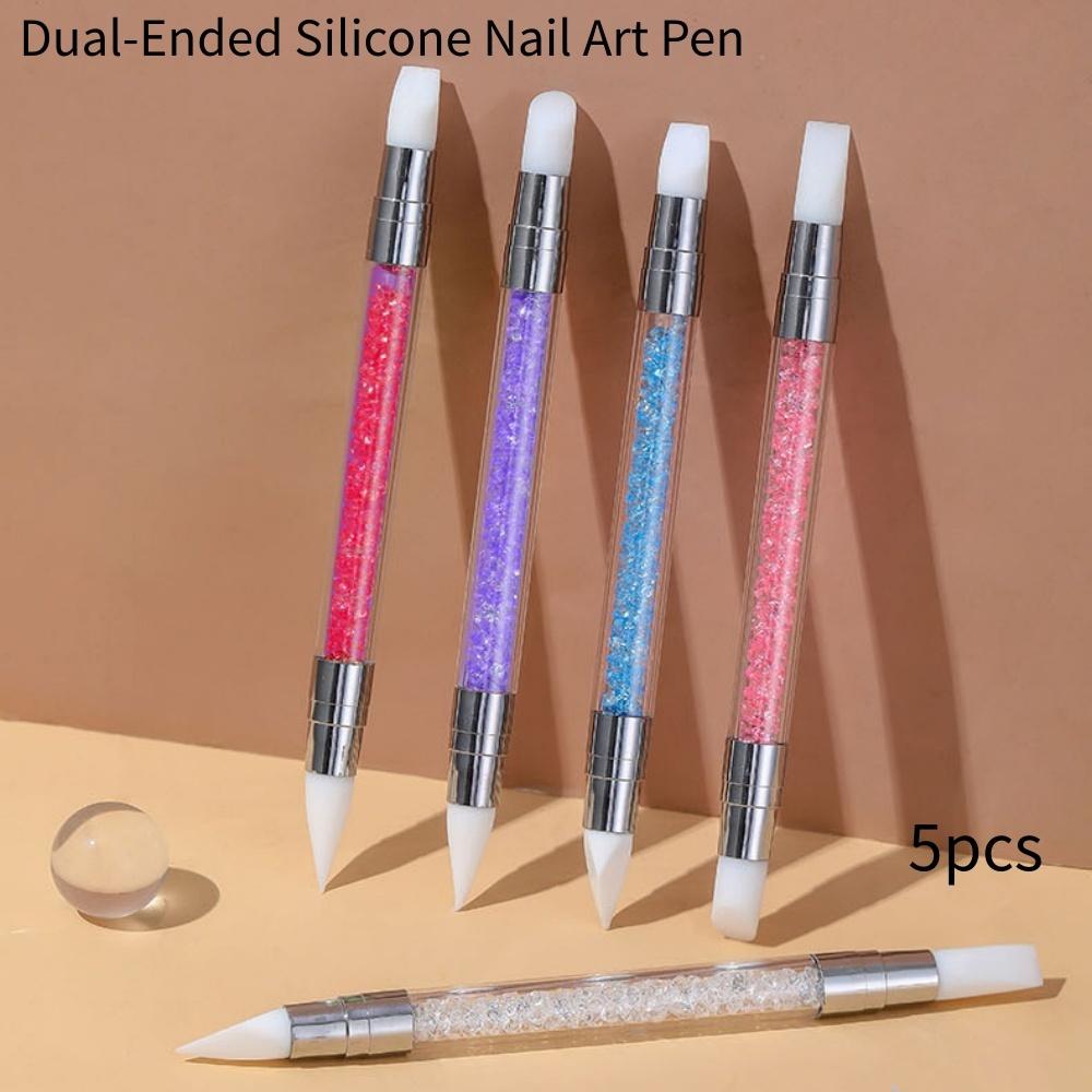 5pcs/lot Dual-Ended Silicone Nail Art Pen Set, Professional Manicure Tools for Embossing, Sticker Application, 3D Sculpting, Blending, Mirror Powder Application & Nail Design