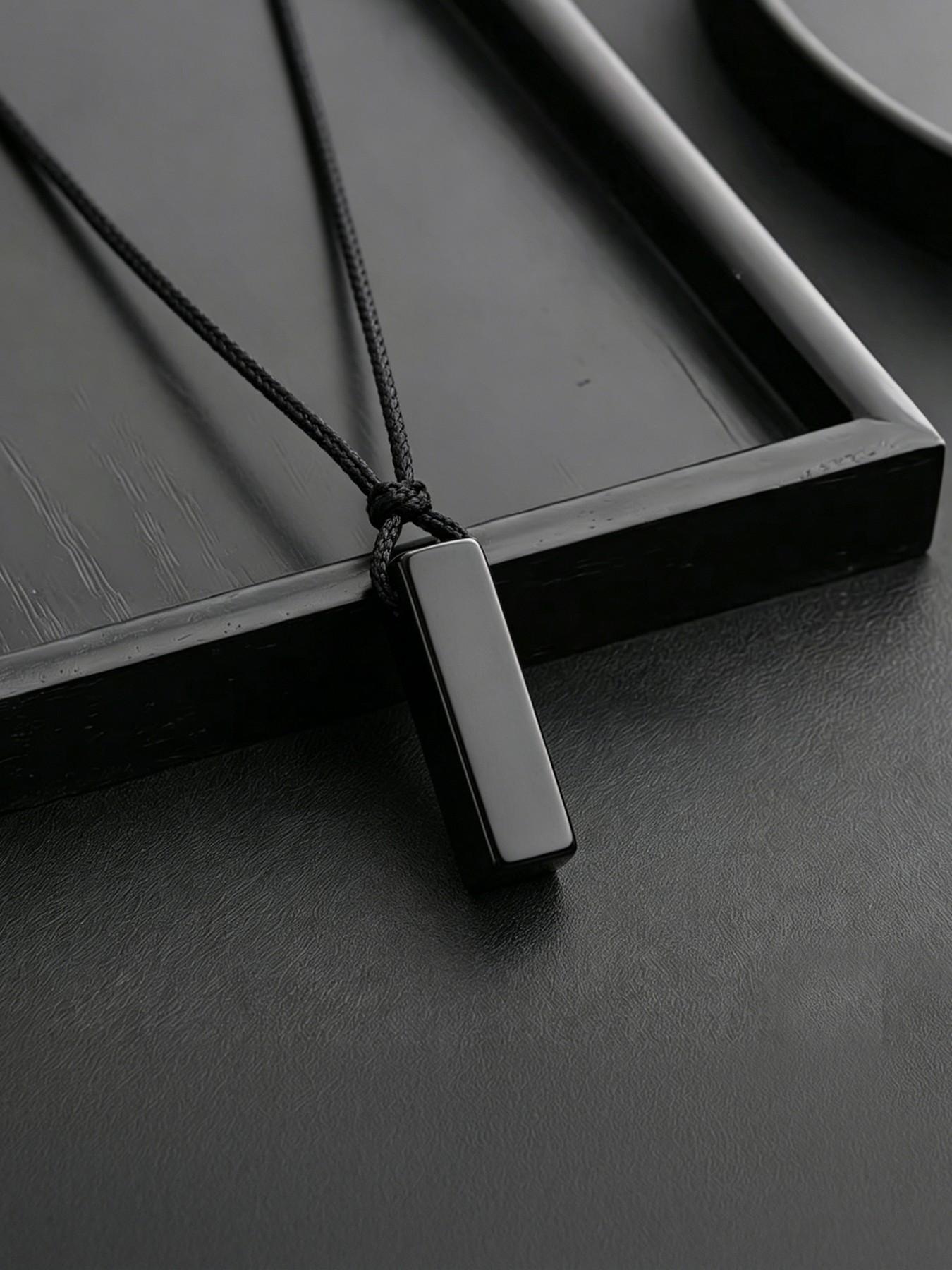 Men's Irregular Stone Pendant Necklace, New Energy Original Stone Rope, Adjustable Protective Stone, Trendy Long Rectangle Pendant