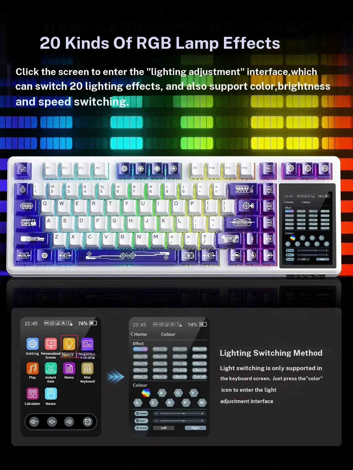 Aula L99 High Definition Touchscreen Mechanical Keyboard, 84 Keys, RGB Lighting, Wireless/l Wired, Customizable Animations, Gaming Essential