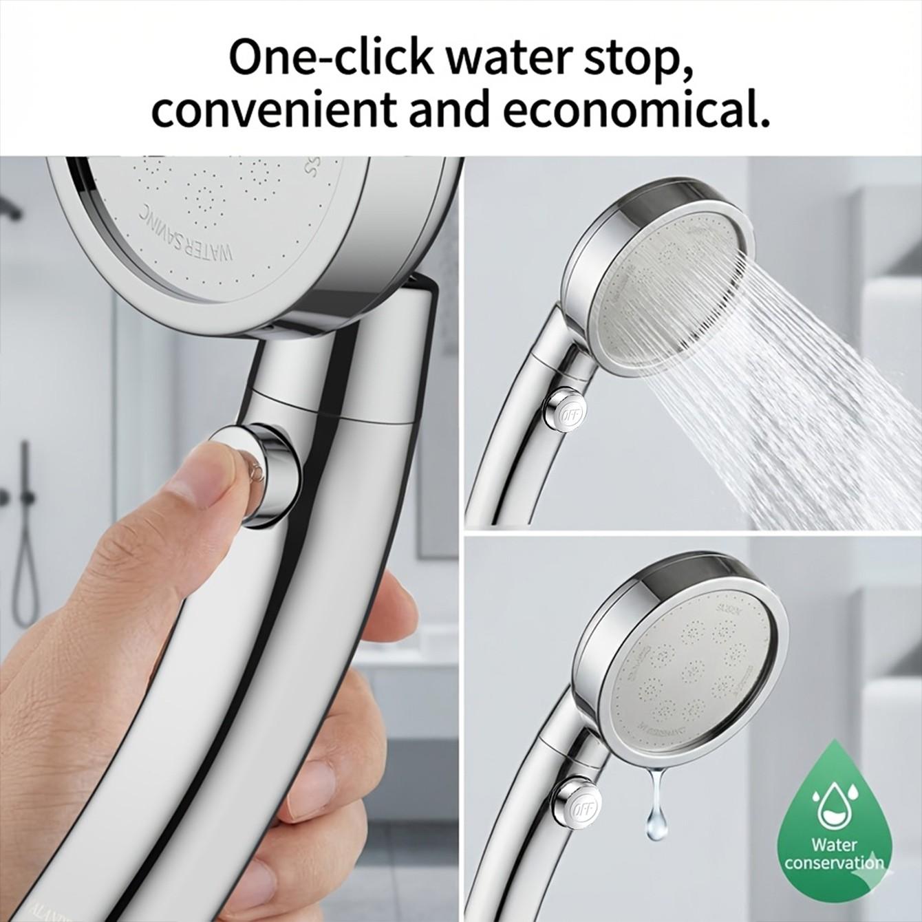 3-Piece Adjustable Shower Head Set, G1/2 Interface, 150cm Flexible Hose, Wall-Mounted Bracket, No Drilling Required, Bathroom Faucet Accessories