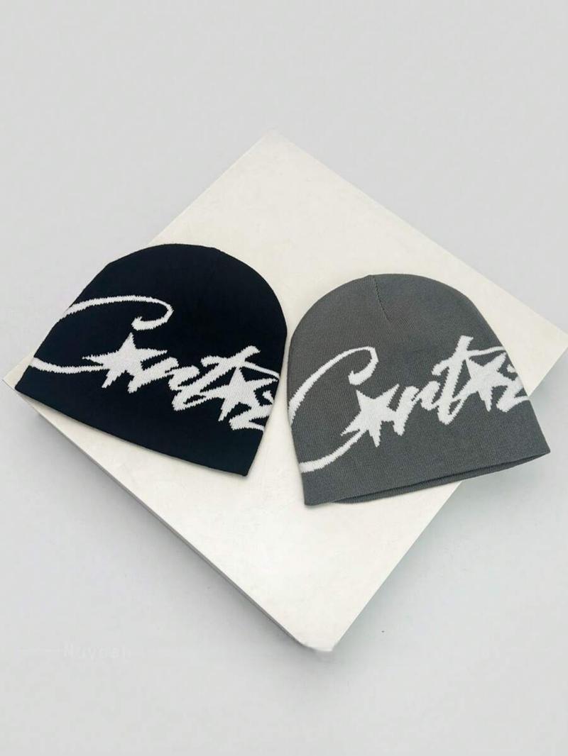 1pc Unisex American Hip Hop Streetwear Jacquard Knitted Beanie Fitted Hat, Warm & For Autumn/Winter Fall Outfit