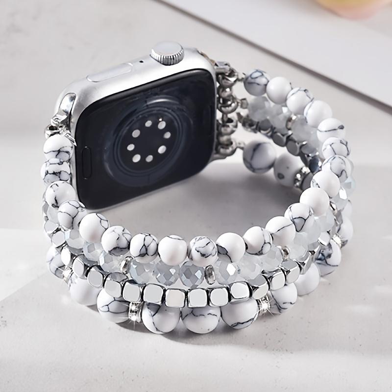 Elegant Synthetic Stone & Crystal Glass Elastic Strap for Apple Watch 38-49mm, Women's Jewelry Band Compatible with All Models, Watch Straps, Smart Watch Accessories
