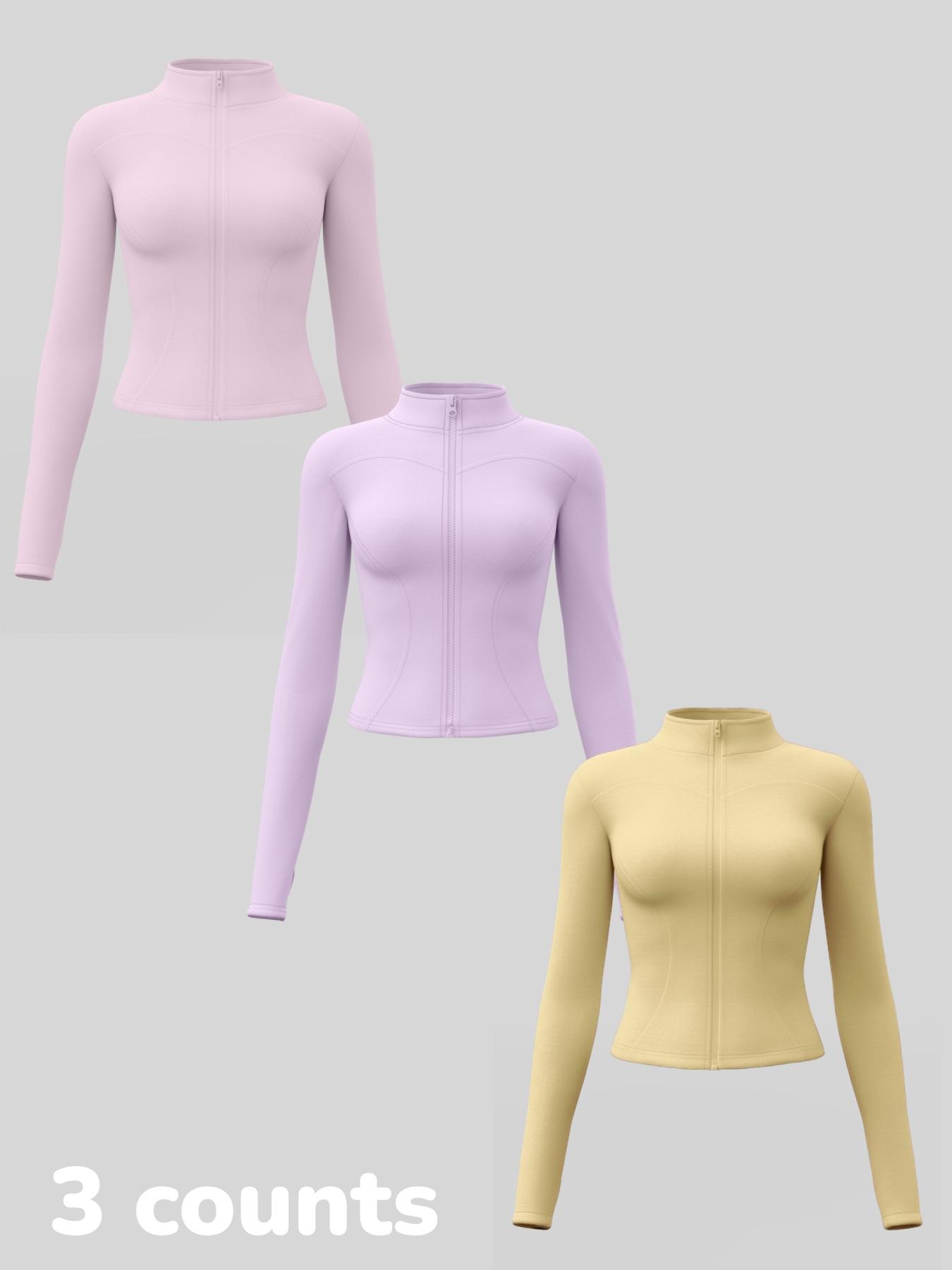 Women's Long Sleeve Yoga Jacket Set, Sports Outerwear, High Neck Zipper Closure, Quick-Dry Fitness Top, Tight-Fitting Sports Wear, Athletic Sports Clothing, 3 Piece Pack